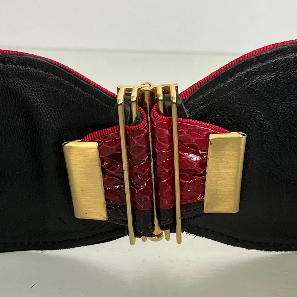 Diane Von Furstenberg Snake Embossed Leather Belt Red Black Slide Closure S